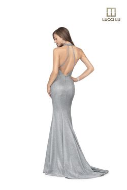 Style 28067 Lucci Lu Silver Size 12 Tall Height Side slit Dress on Queenly