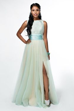 Style 16352 Brit Cameron Light Green Size 0 Backless Side slit Dress on Queenly