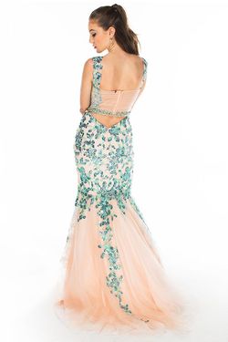 Style 16345 Brit Cameron Blue Size 0 Sequin Belt Mermaid Dress on Queenly