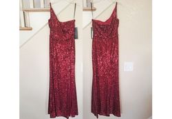 Style Burgundy One Shoulder Sequined Sheath Gown EVA Red Size 6 Pageant Side slit Dress on Queenly