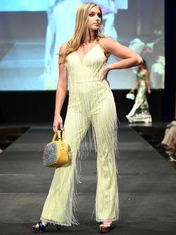 Style 8011 Marc Defang Yellow Size 14 Custom Plus Size Prom Jumpsuit Dress on Queenly