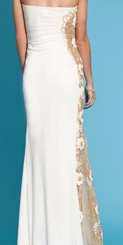 Jovani White Size 8 Embroidery Sheer Floral Straight Dress on Queenly