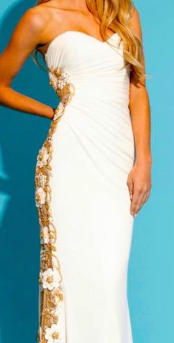 Jovani White Size 8 Embroidery Sheer Floral Straight Dress on Queenly