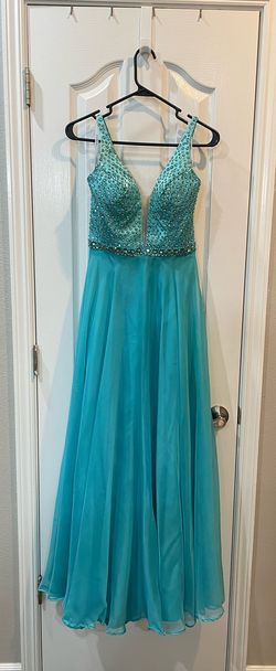 Sherri Hill Blue Size 4 Pageant Black Tie Plunge Prom A-line Dress on Queenly