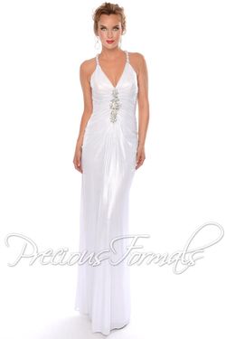Style P21017 Precious Formals White Size 4 Floor Length Halter Prom Straight Dress on Queenly
