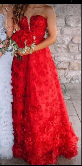 Sherri Hill Red Size 00 Black Tie Sheer Plunge Prom A-line Dress on Queenly