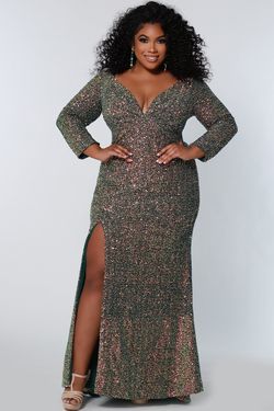Style SC7333 Sydney's Closet Green Size 26 Euphoria Sequin Side slit Dress on Queenly