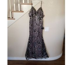 Style Gunmetal Floral Sequined Cold shoulder Mermaid Gown  Cinderella Divine  Silver Size 10 Military Mermaid Dress on Queenly