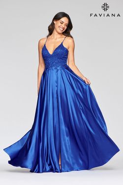 Style S10400 Faviana Blue Size 12 S10400 Tall Height A-line Dress on Queenly