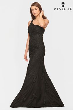 Style S10822 Faviana Black Size 6 One Shoulder Tall Height Mermaid Dress on Queenly
