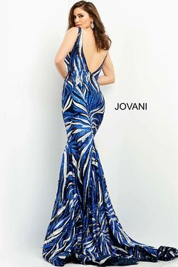 Style 6153 Jovani Blue Size 12 Sequined V Neck Mermaid Dress on Queenly