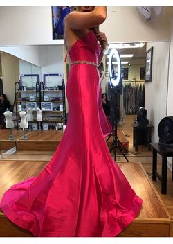 Jovani Pink Size 10 Train Jewelled Free Shipping Straight Dress on Queenly