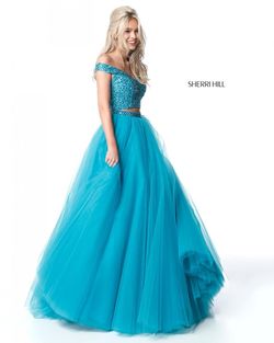 Style 51375 Sherri Hill Blue Size 0 Pageant Beaded Top Prom Ball gown on Queenly