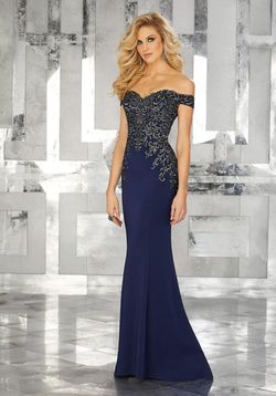Style 71616 MoriLee Blue Size 8 Floor Length Tall Height Straight Dress on Queenly