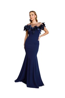 Style 604L Nicole Bakti Blue Size 12 Floor Length 604l Tall Height Mermaid Dress on Queenly