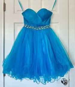 May Queen Couture U.S.A. Blue Size 4 -1 Strapless Jewelled Belt Sweetheart Cocktail Dress on Queenly