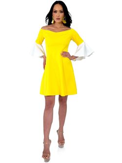 Style 8312 Marc Defang Yellow Size 10 8312 Interview Cocktail Dress on Queenly