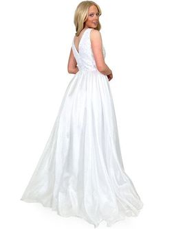 Style 8282 Marc Defang White Size 6 Floor Length V Neck Ball gown on Queenly