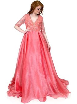 Style 8232 Marc Defang Pink Size 4 Mini Train Ball gown on Queenly
