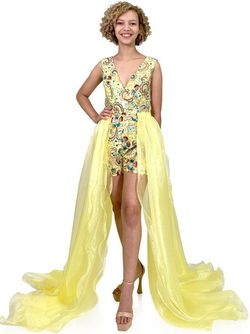 Style 8231 Marc Defang Yellow Size 14 Plus Size Overskirt Jumpsuit Dress on Queenly