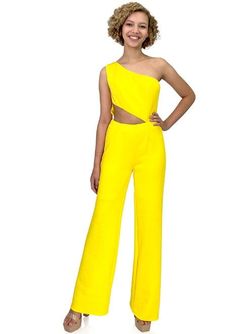 Style 8162 Marc Defang Yellow Size 8 Pageant Interview Jumpsuit Dress on Queenly