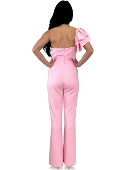 Style 8285 Marc Defang Pink Size 4 Floor Length Cap Sleeve Jumpsuit Dress on Queenly