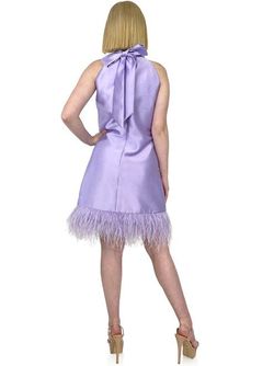 Style 8193 Marc Defang Purple Size 6 8193 Halter Feather Cocktail Dress on Queenly