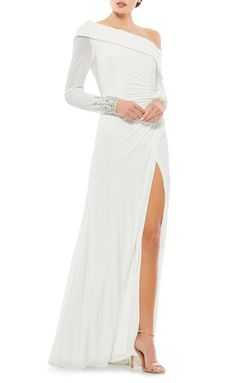 Mac Duggal White Size 6 Floor Length Long Sleeve Straight Dress on Queenly