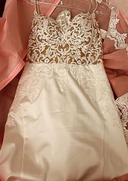 Style 9910 Allure White Size 4 Embroidery Train Mermaid Dress on Queenly