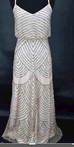 Adrianna Papell Silver Size 2 Wedding Guest Prom Pattern Straight Dress on Queenly