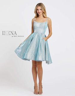 Style  25982i Ieena Duggal  Blue Size 8  25982i Military Glitter A-line Dress on Queenly
