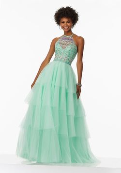 Style 99036 MoriLee Green Size 2 Floor Length Prom Ball gown on Queenly