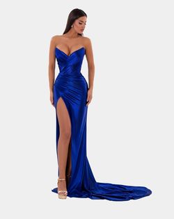 Style AD5109 Albina Dyla Royal Blue Size 16 Ad5109 Sequined Side slit Dress on Queenly