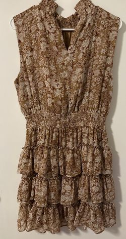Express Brown Size 8 Wedding Guest High Neck Ruffles Cocktail Dress on Queenly