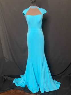 Jovani Blue Size 4 Free Shipping Prom High Neck A-line Dress on Queenly