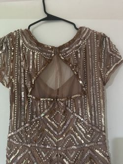Adrianna Papell Nude Size 10 Wedding Guest Sequined A-line Dress on Queenly