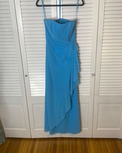 Style 5235 Raylia Designs Blue Size 10 Military Sheer Prom Straight Dress on Queenly