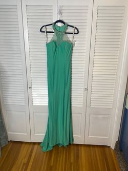 Abby Paris Green Size 8 Abby Paige High Neck Jersey Sheer Side slit Dress on Queenly