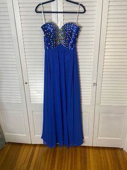 Style 71611 Sparkle Royal Blue Size 8 Sheer Military A-line Dress on Queenly