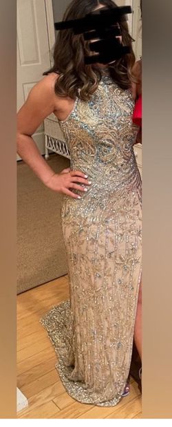 Sherri Hill Gold Size 0 Floor Length Jersey Side slit Dress on Queenly