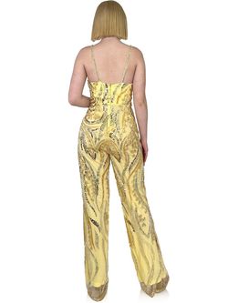 Style 8261 Marc Defang Yellow Size 7 Padded Interview Jumpsuit Dress on Queenly
