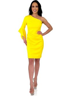 Style 8243 Marc Defang Yellow Size 11 8243 Interview Cocktail Dress on Queenly