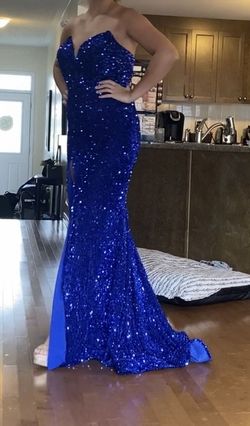 Style Ps23521 Portia and Scarlett Blue Size 8 Jersey Pageant Tall Height Side slit Dress on Queenly