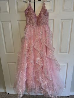 Ellie Wilde Pink Size 12 Prom Plus Size Lace Floor Length Ball gown on Queenly