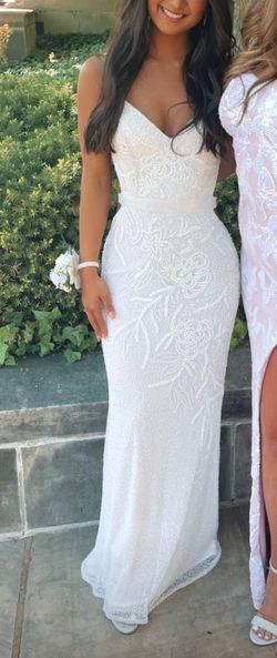 Primavera White Size 0 Train Prom Jersey Medium Height Mermaid Dress on Queenly
