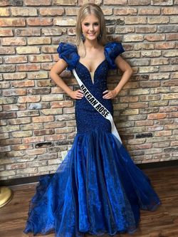 Style 55422 Sherri Hill Blue Size 0 Pageant Prom Mermaid Dress on Queenly