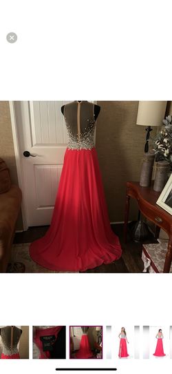 Terani Couture Orange Size 8 Floor Length Pageant Plunge Jersey Straight Dress on Queenly