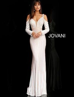 Jovani White Size 6 Floor Length Long Sleeve Straight Dress on Queenly