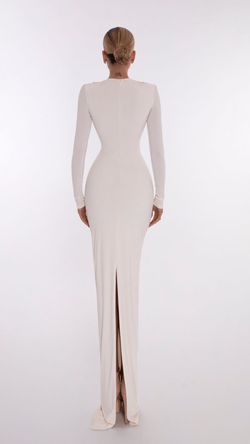 Style AD5608 Albina Dyla White Size 4 Long Sleeve Ad5608 Polyester Side slit Dress on Queenly