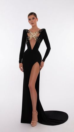 Style AD5615 Albina Dyla Black Size 0 V Neck Polyester Side slit Dress on Queenly